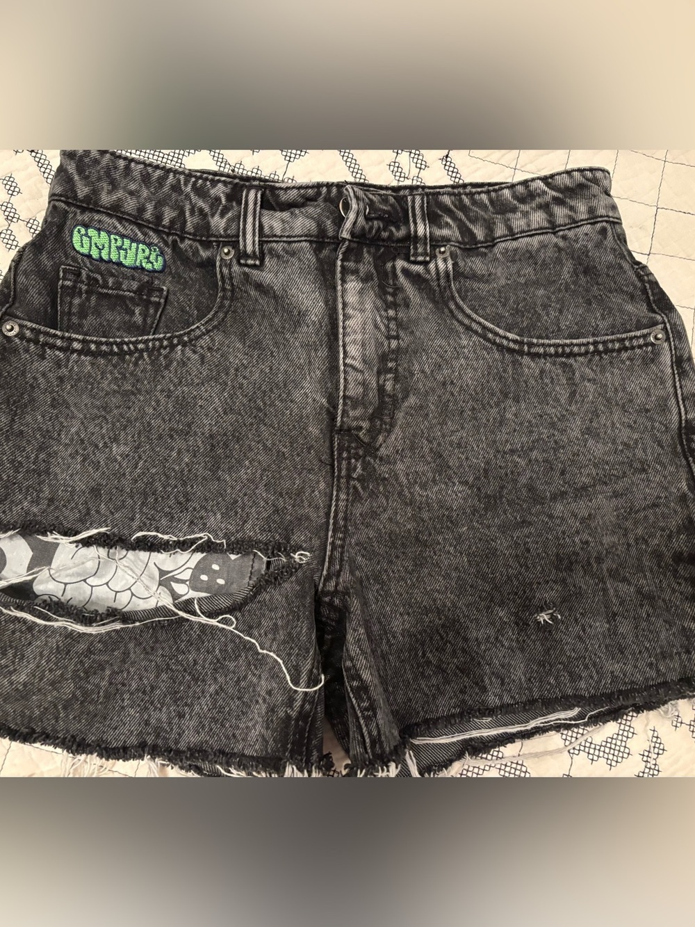 Empyre Black Acid Wash Denim distressed Cutoff Shorts 0